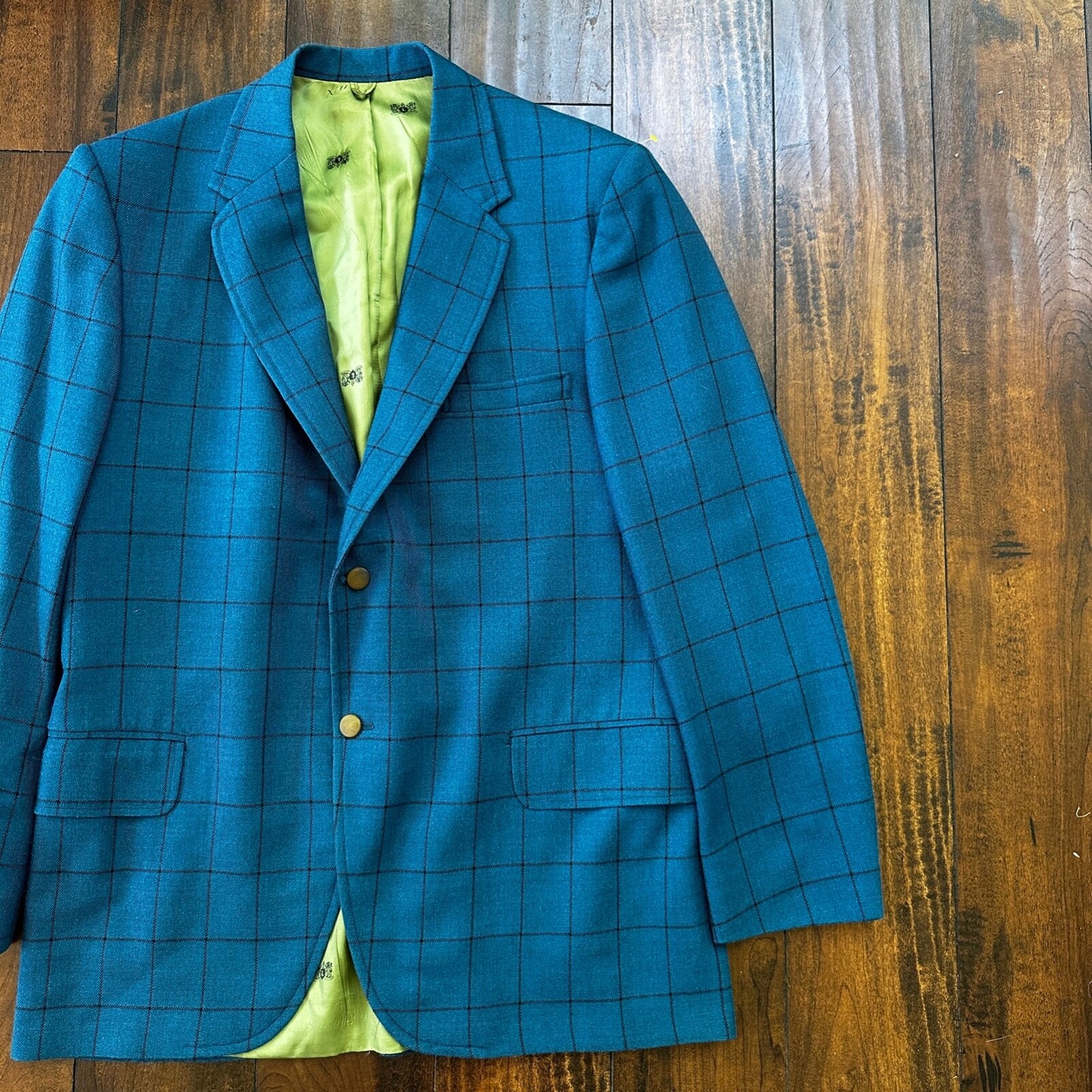 1960s 1970s Blue Pinstripe VTG Suit Jacket Sportcoat 42 Wool Checker Rockabilly