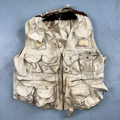 VTG Hurricane Fishing Vest Men's Size L Beige Sleeveless Zip-Up 100% Cotton 70s