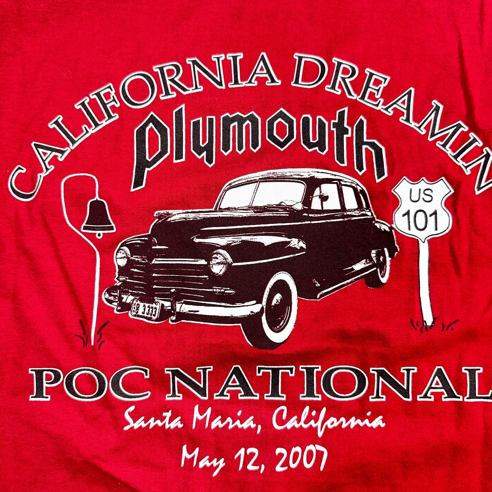 Plymouth California Dreamin Y2K Graphic VTG T Shirt Santa Maria Cars Red XL
