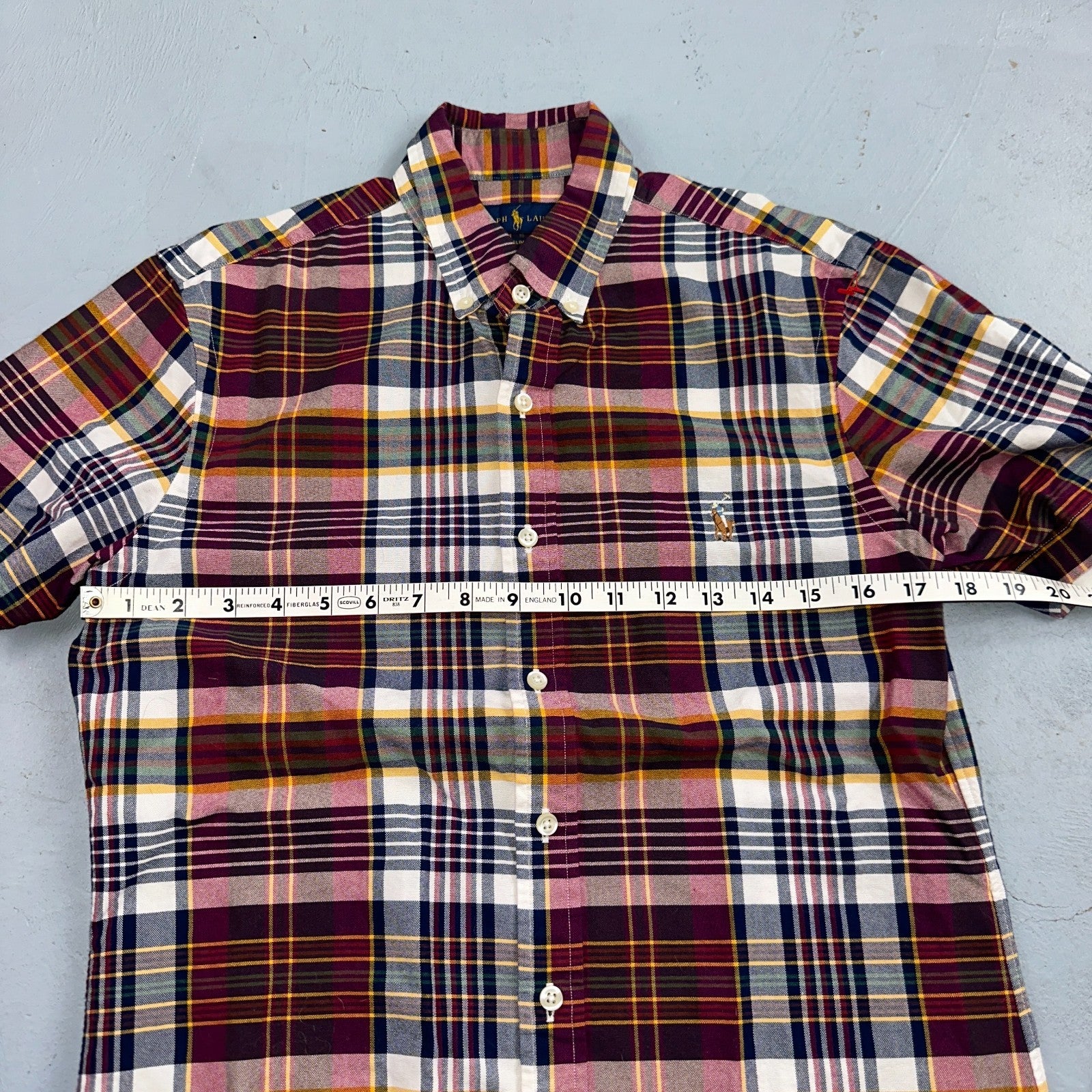 Polo Ralph Lauren Slim Fit Plaid Button Down Shirt Mens S Small Red Yellow