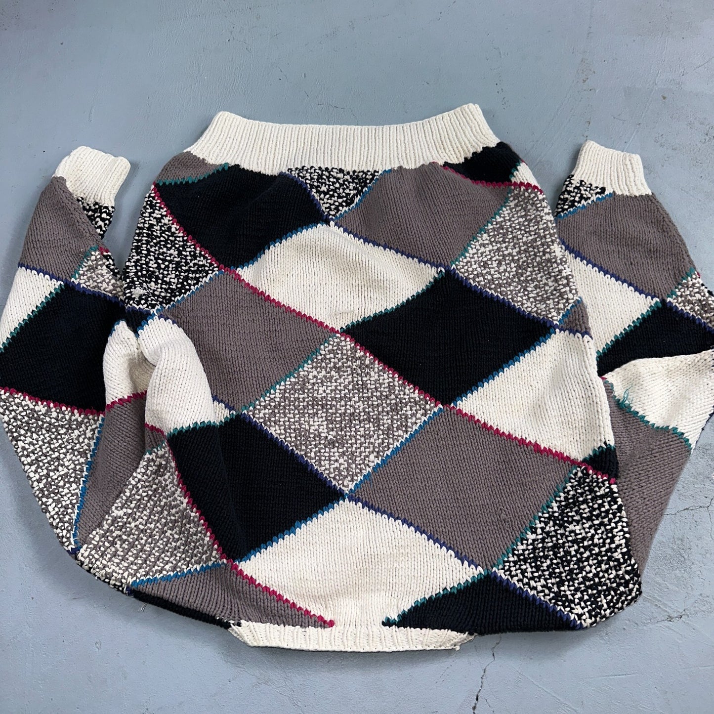 Vintage 80s Saratoga Robert Peritz Striped Cotton Cable Knit Golf Sweater Chic