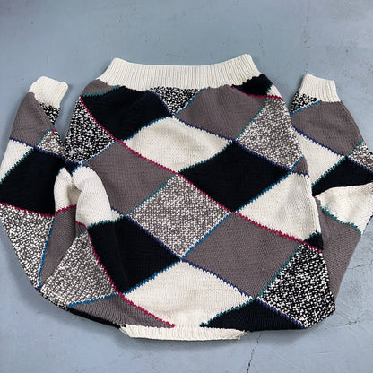 Vintage 80s Saratoga Robert Peritz Striped Cotton Cable Knit Golf Sweater Chic