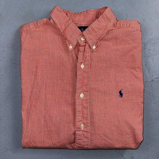 Ralph Lauren XL Red Gingham Button Down Shirt Classic Fit Long Sleeve VTG