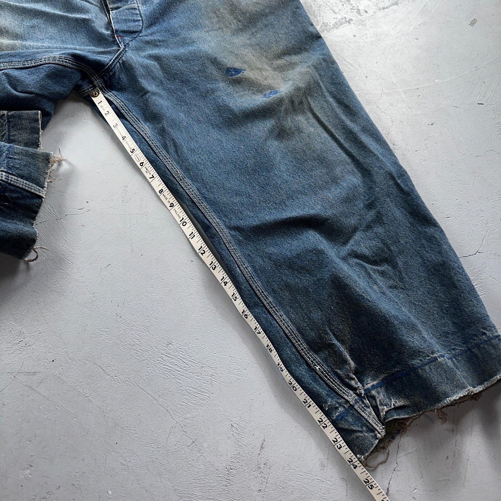 Dickies Vintage 70s Denim Bib Overalls 44x32 Carpenter Indigo Blue Workwear USED