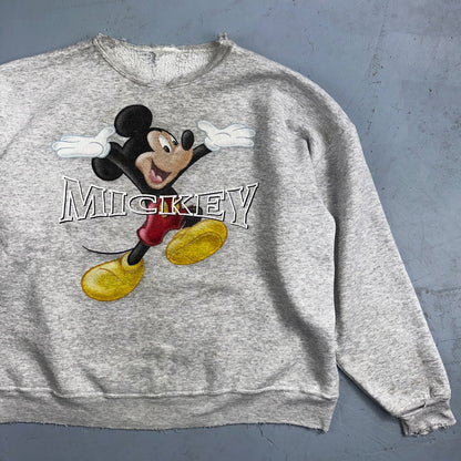 Disney Mickey Mouse VTG Disneyland Gray Fleece Sweatshirt Size XL Thrashed