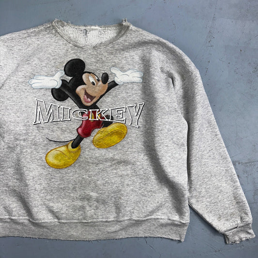 Disney Mickey Mouse VTG Disneyland Gray Fleece Sweatshirt Size XL Thrashed
