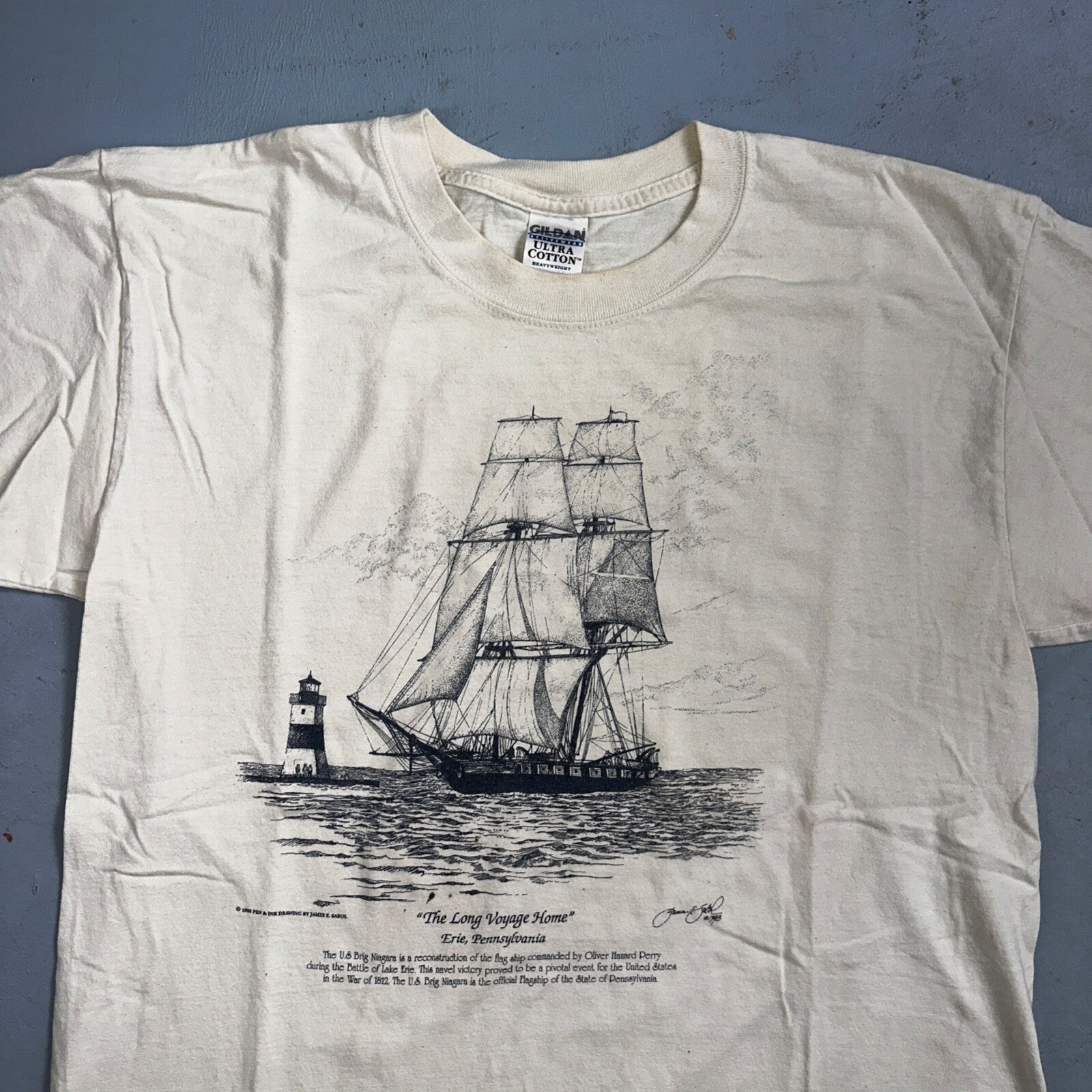 Ship Art James E Sabol Y2K 90s T Shirt Erie Pennsylvania Voyage Home Photo Rap