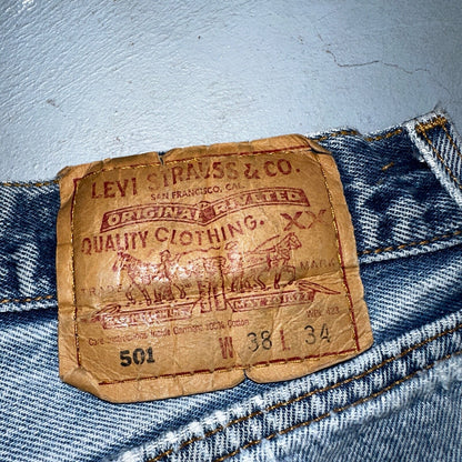 Levis 501 Vintage 90s XX Straight Leg Mexico Jeans 38x34 Light Wash Act 35x31