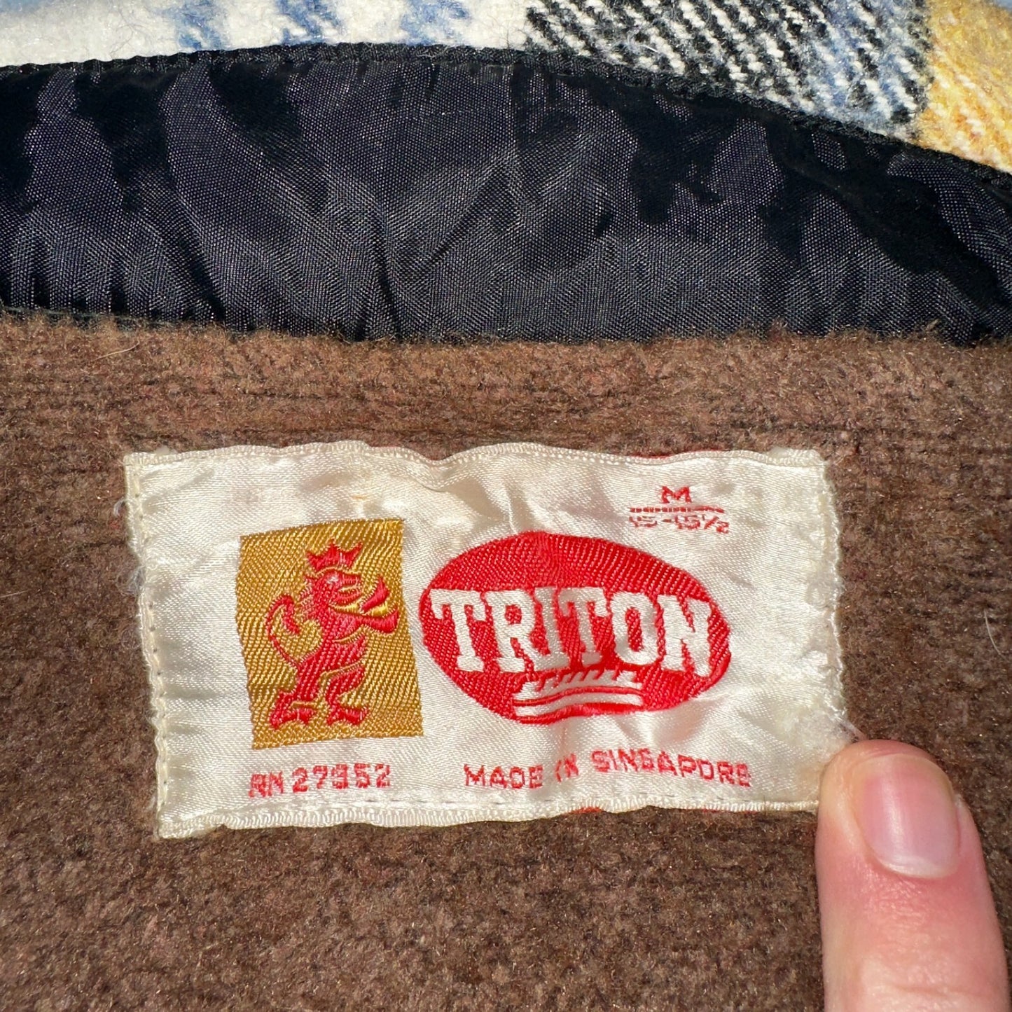 Vintage Triton 70s Sportswear Mens Black Plaid Wool Tartan Work Jacket Navy USN