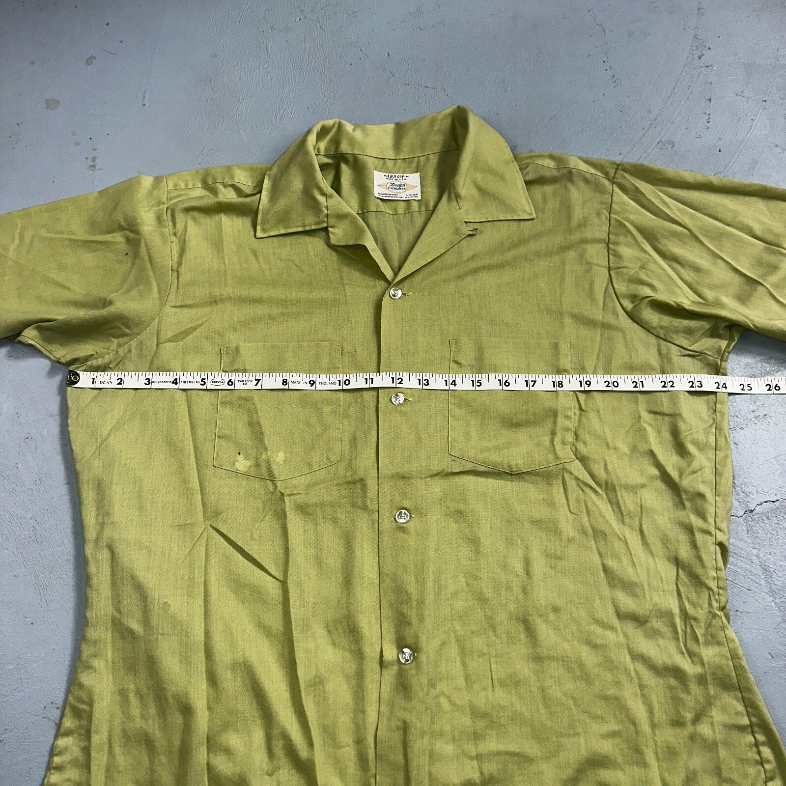 1960s Arrow Green Short Sleeve Button Down Shirt Rockabilly Sanforized Dacron