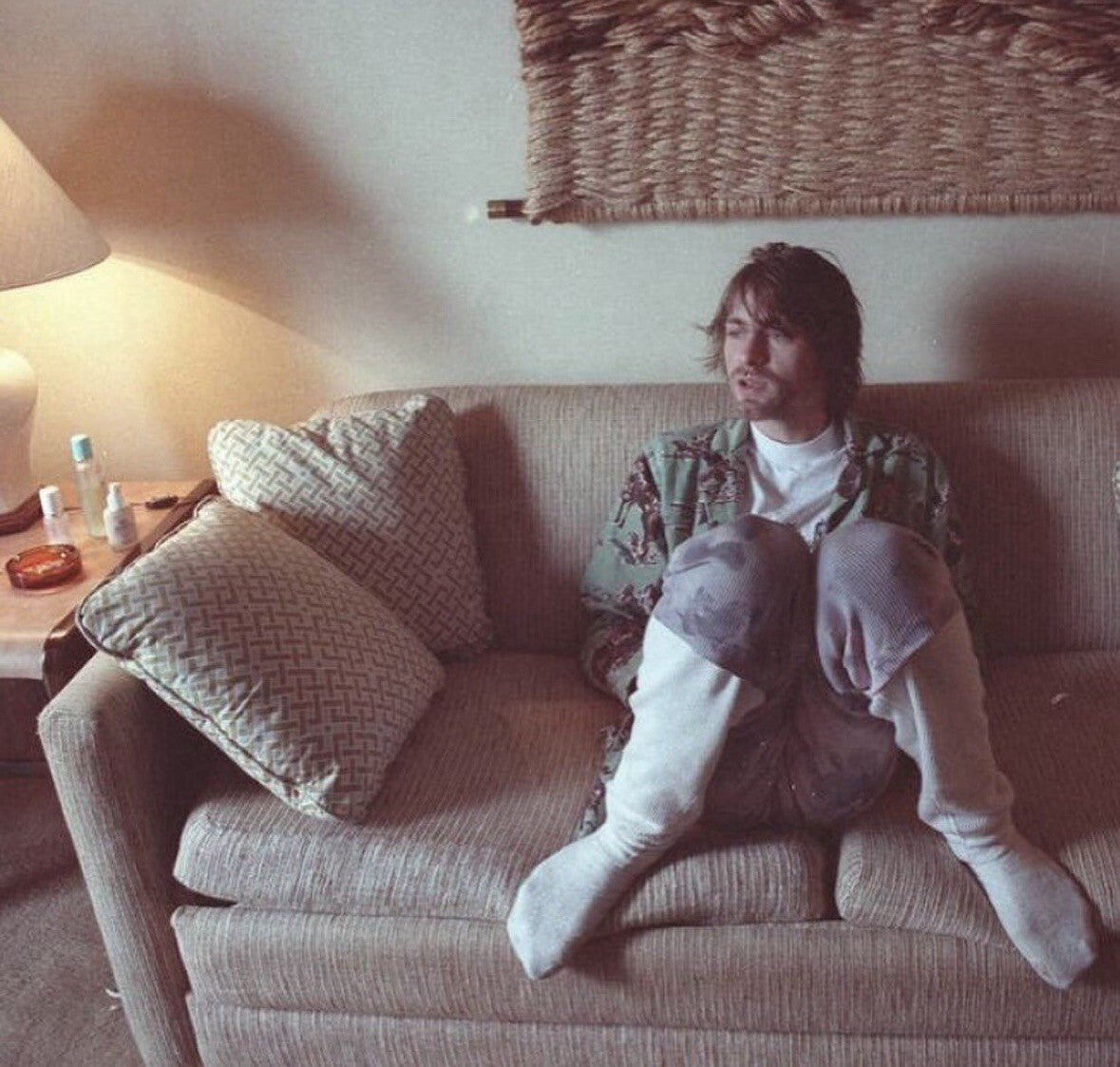 Nick & Nora Cowboy Pajama Shirt M Green Flannel Kurt Cobain USA 90s Nirvana T