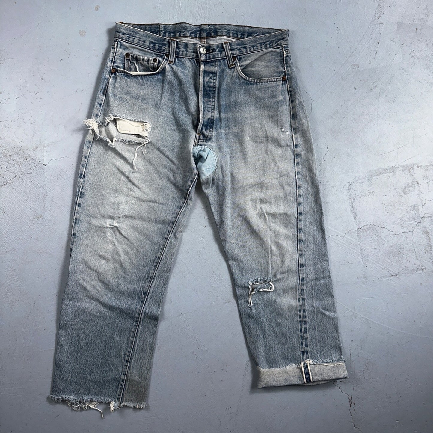 Levis 501 Vintage 80s Redline Selvedge USA XX Jeans Thrashed 36x30 Act 33x26