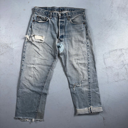 Levis 501 Vintage 80s Redline Selvedge USA XX Jeans Thrashed 36x30 Act 33x26