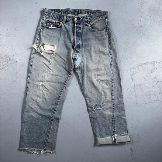 Levis 501 Vintage 80s Redline Selvedge USA XX Jeans Thrashed 36x30 Act 33x26