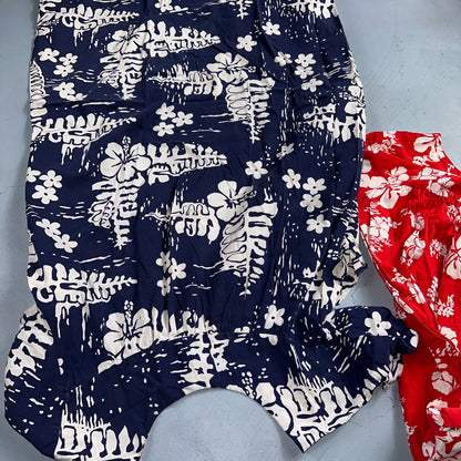 Vintage 60's Ui-Maikai Barkcloth Red and Blue Hawaiian Dress Lot Needs Repairs