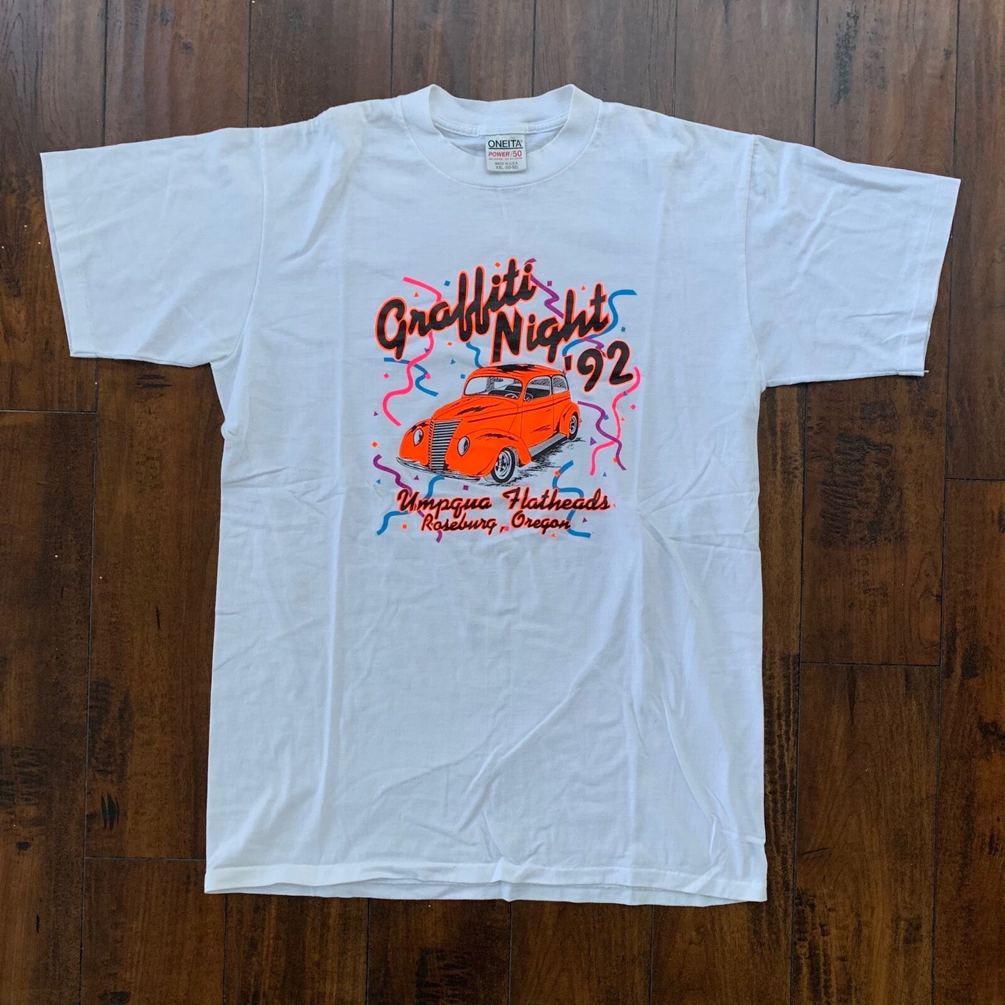 Cars Racing 1992 Vintage T Shirt Oneita 2XL Roseburg Oregon Nascar Rap 90s