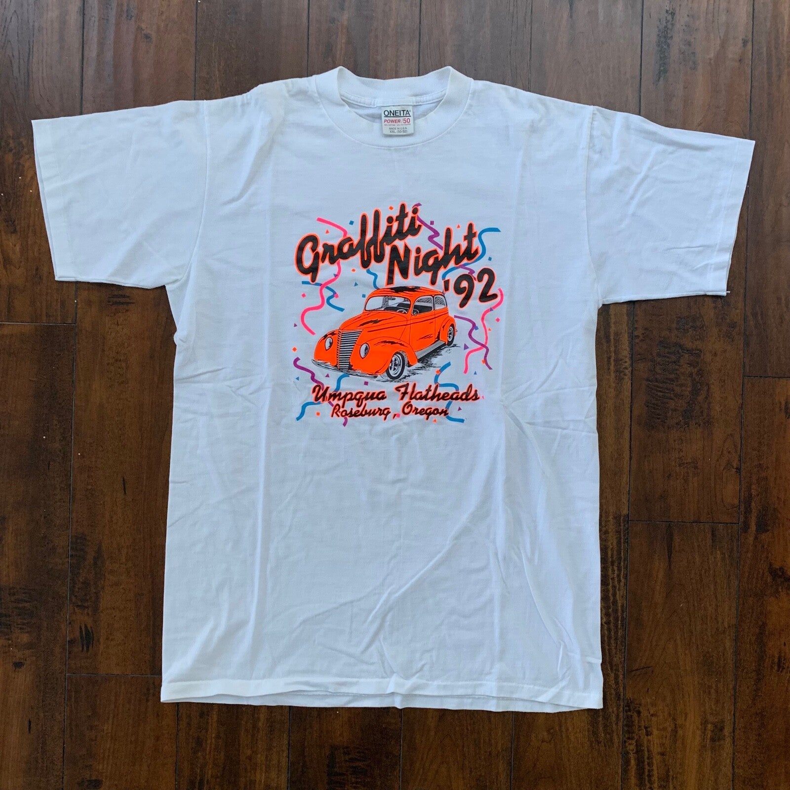 Cars Racing 1992 Vintage T Shirt Oneita 2XL Roseburg Oregon Nascar Rap 90s