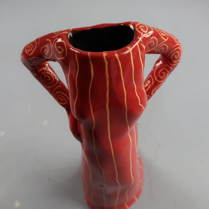 Ceramic Art Pottery Figurative Lady Orange Stripe Dress Vase Signed Terri Cody