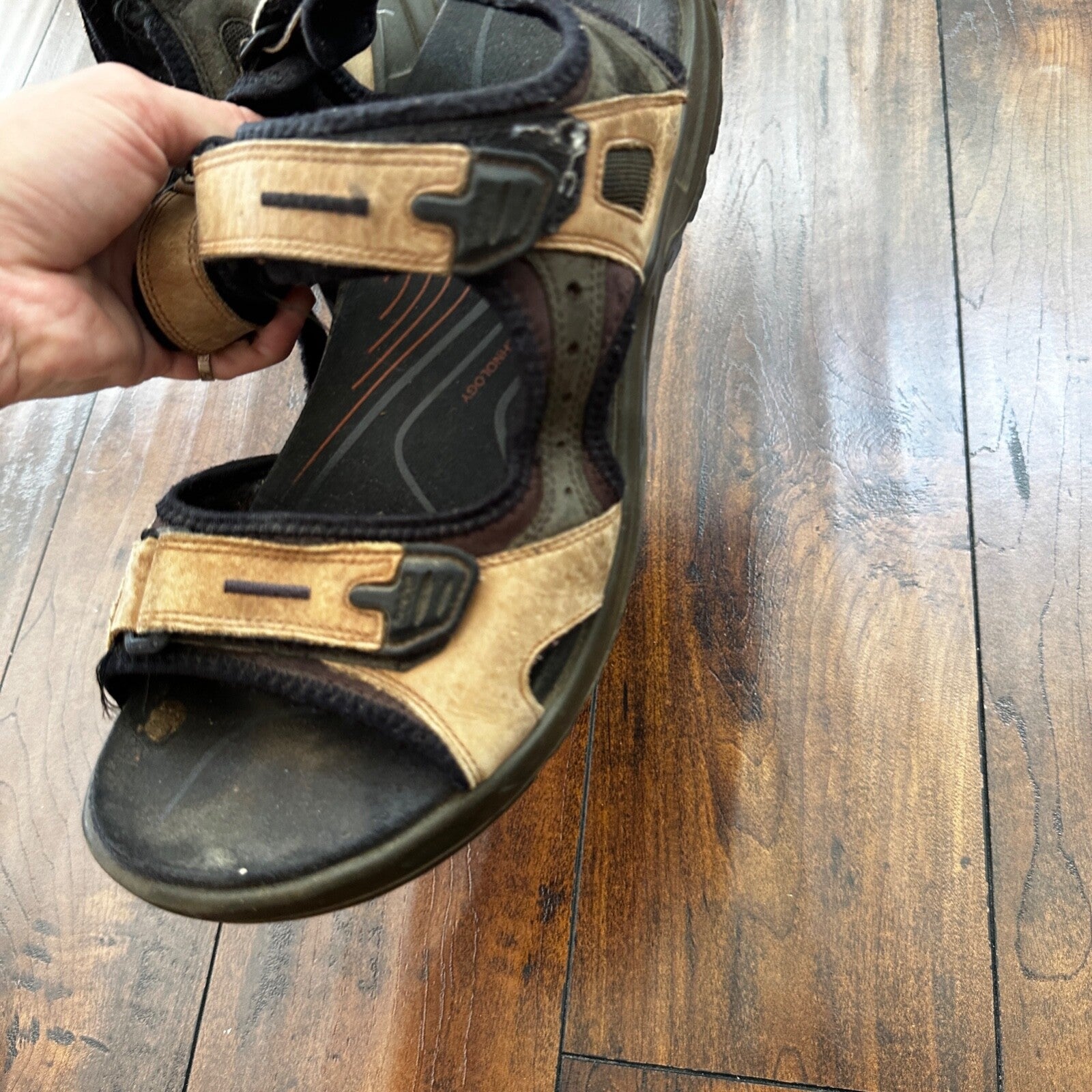 ECCO Yukatan Receptor Brown Leather Sport Sandal Shoes Mens EU 44