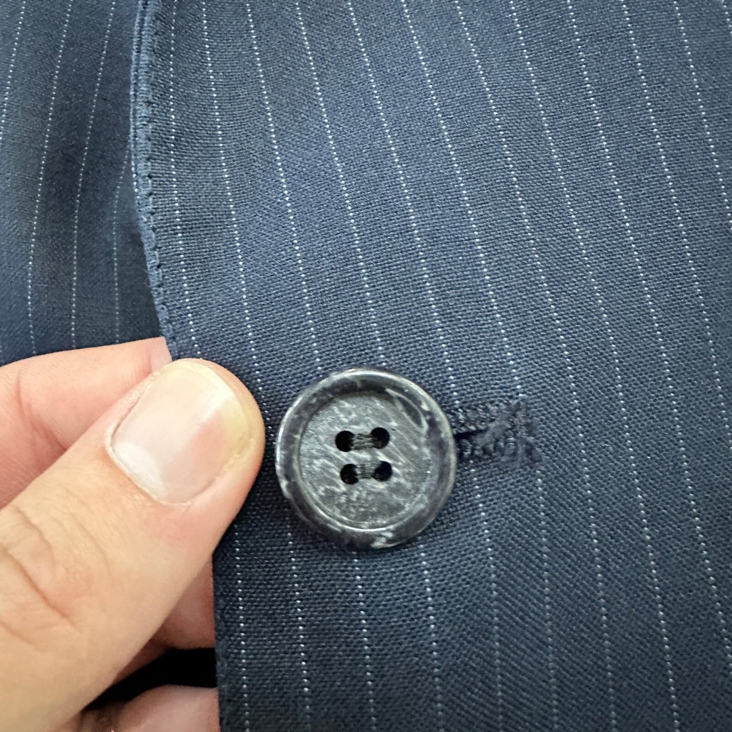 1960s Navy Blue Sport Jacket VTG Mens Suit 44 38x28 Rockabilly Pinstripe Pants