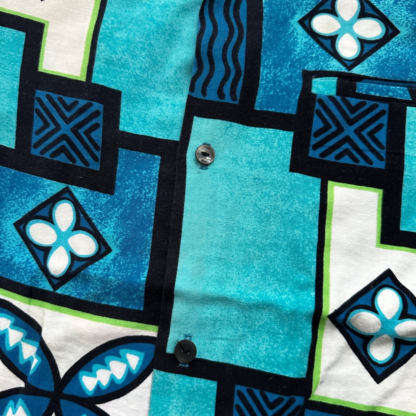 1960s Hawaiian Button Down Shirt Vintage Rockabilly 50s 60s Crop Fit Beach Blue