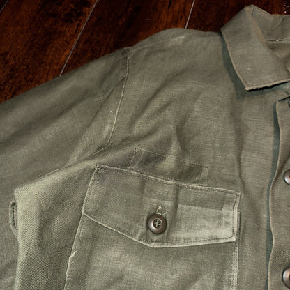 Vintage US Military Shirt OG-107 Vietnam 1970s DSA 1975 Post WWII Camo Green