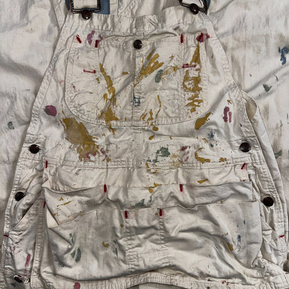 VTG Big Mac White Thrashed Overalls Carpenter Bibs Workwear Painter Paint Stain