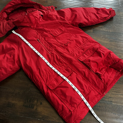 Vtg. Eddie Bauer Goose Down Red Snow Insulated Heavy Hooded Jacket 80s M Korea
