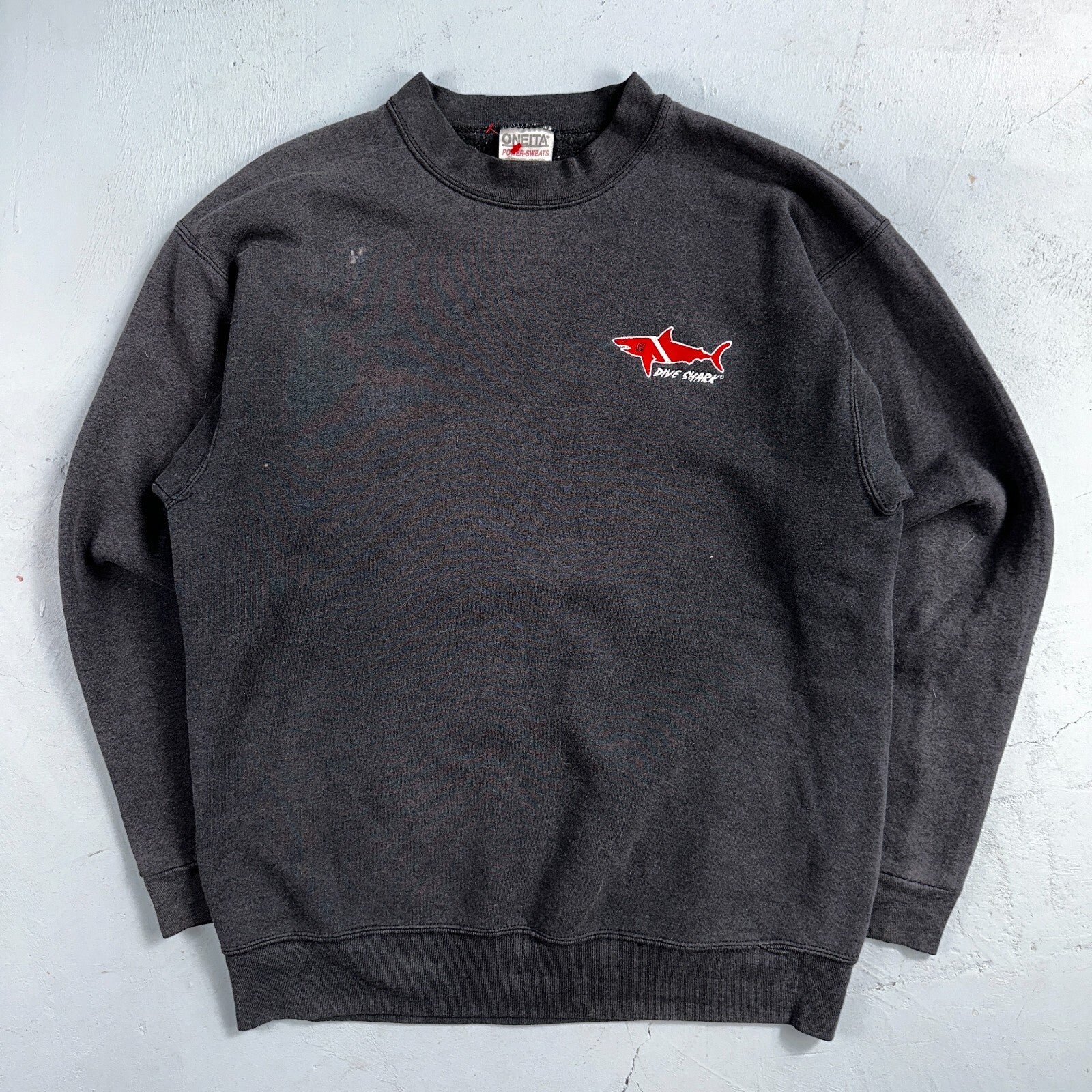 Oneita Shark Sweatshirt L 1990s VTG Crewneck Dive Swim Black Ocean Rap Fish
