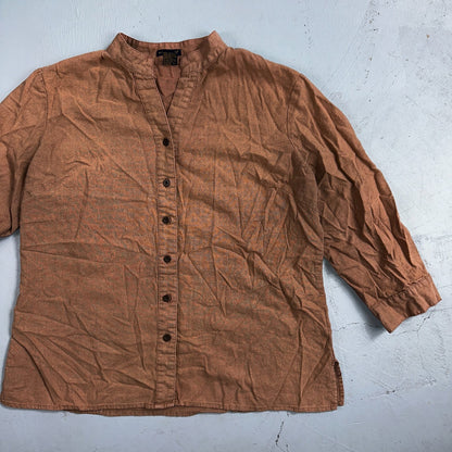 E-COL-O-GIE Womens Large Brown Linen Button Up Shirt Large Cotton VTG Y2K