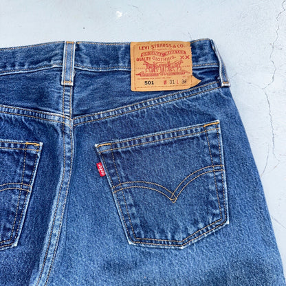 Levis 501 Vintage 90s XX Straight Leg Mexico Jeans 31x36 Dark Wash Act 29x32