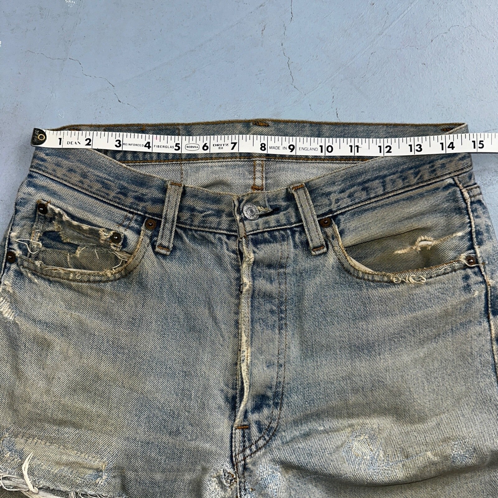 Levis 501 Vintage 80s Redline Selvedge USA XX Jeans Light Wash Thrashed Ac 29x26