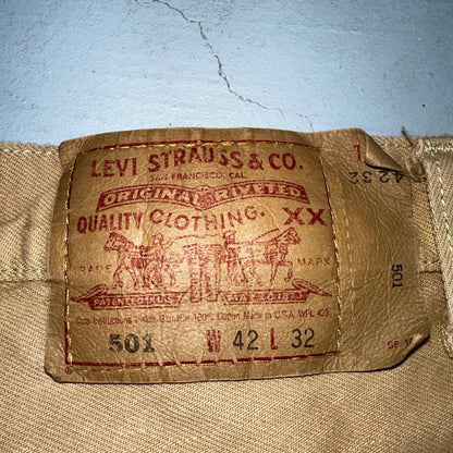 Levis 501 Vintage 90s USA XX Straight Leg Jeans Khaki Brown Wash 42x32 Act 40x32