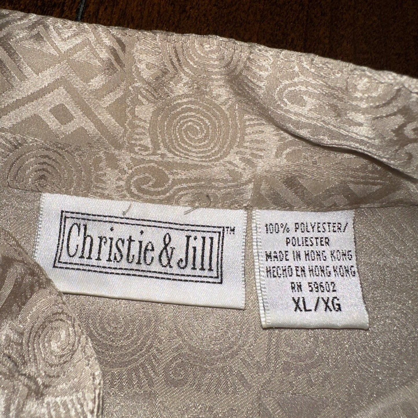 Vintage Christie & Jill Brown Print Button Down Shirt Top Blouse Women Size XL