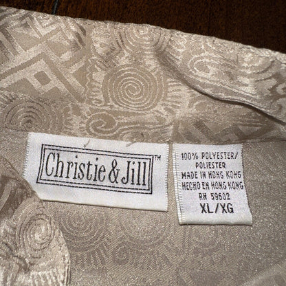 Vintage Christie & Jill Brown Print Button Down Shirt Top Blouse Women Size XL