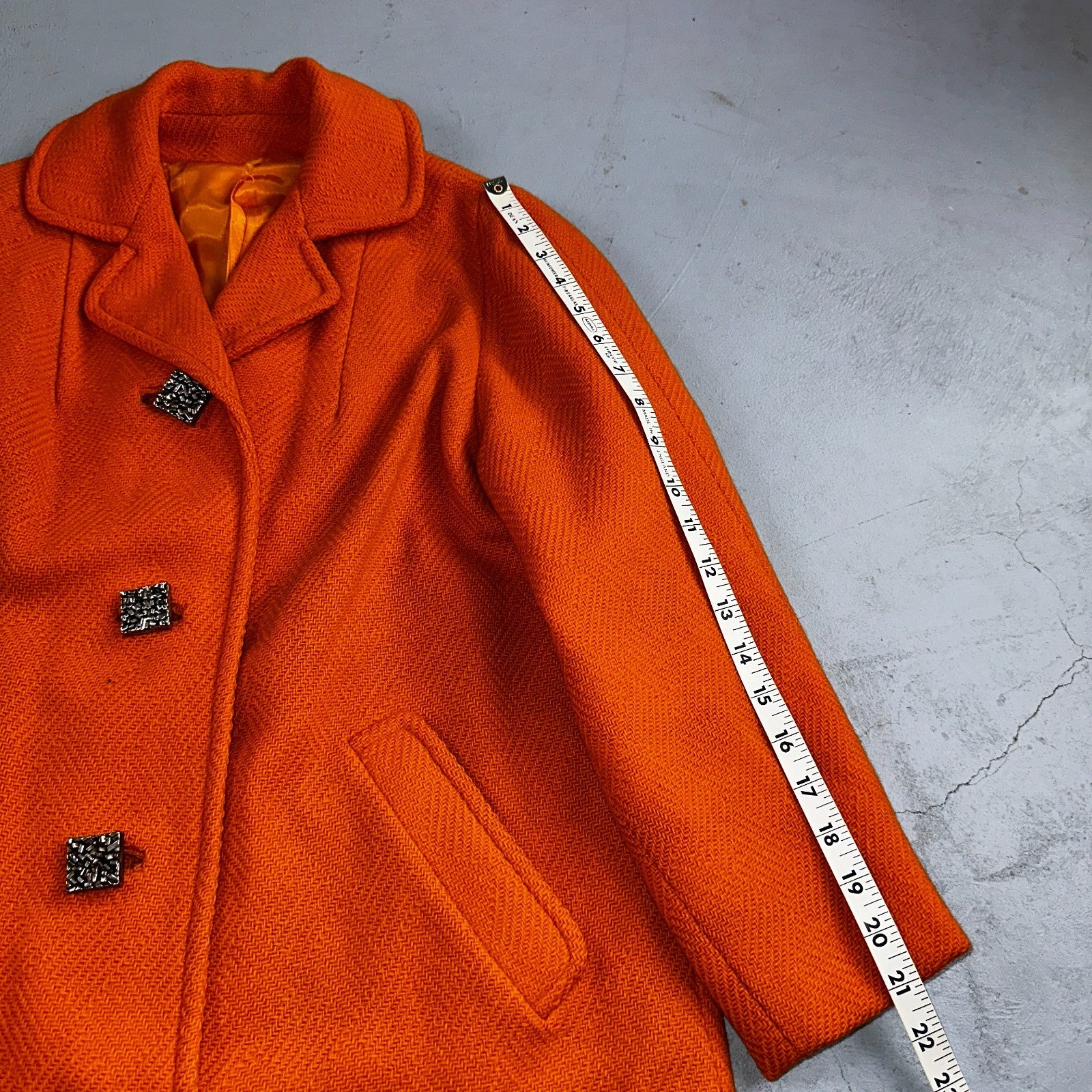 Vintage Lassie Junior Orange Wool Coat Mod 60s Button Up Retro Rockabilly S