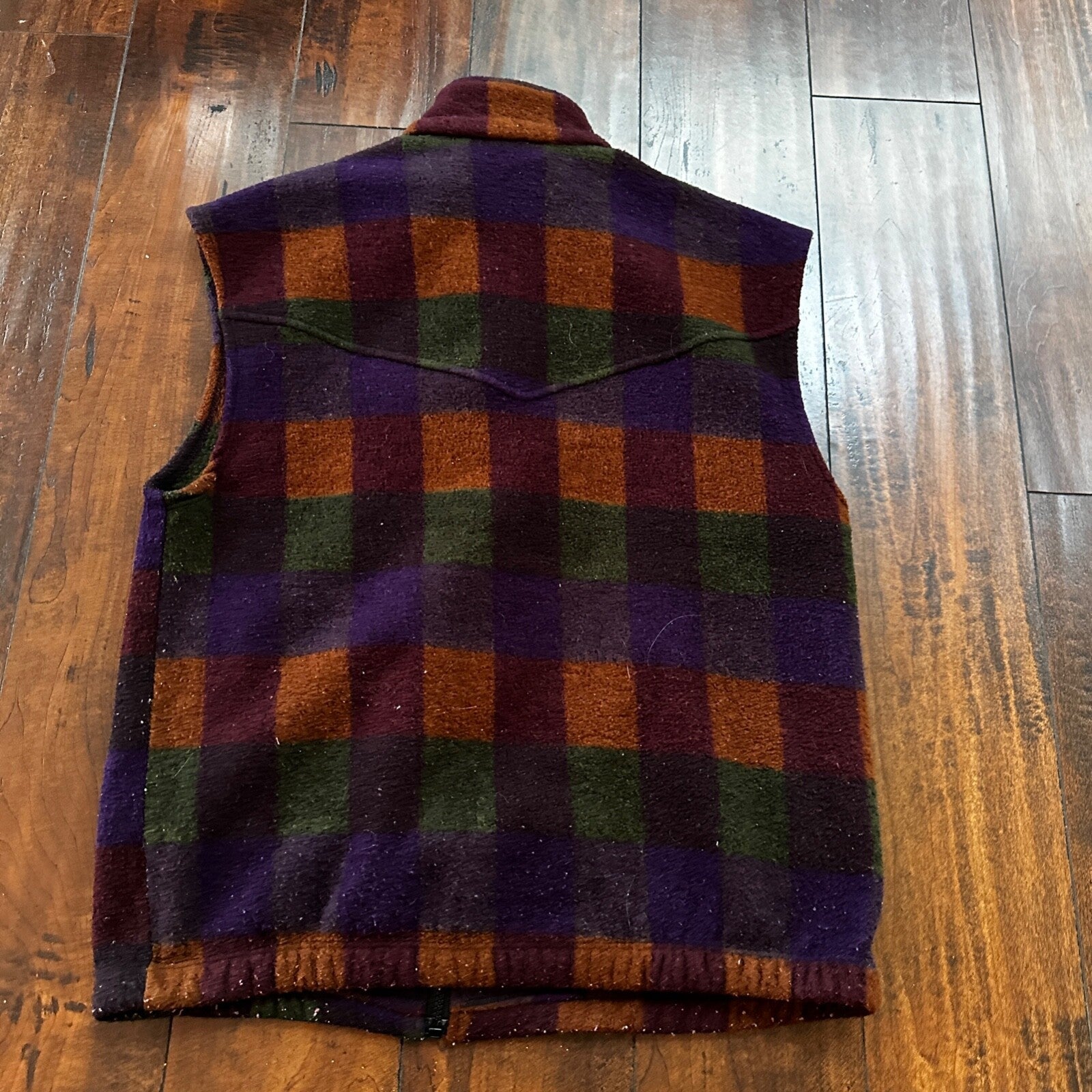 VTG 1990s Kerrits Full Zip Fleece Vest Medium Made in USA Checkerboard Plaid Fal