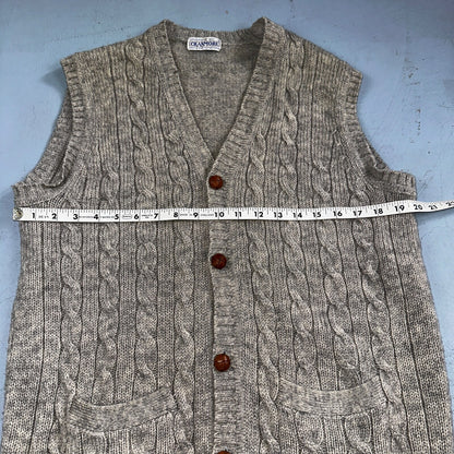 VTG Cranmore 100% Shetland Wool Mens Sweater Vest Size XL Gray Cable Knit Button