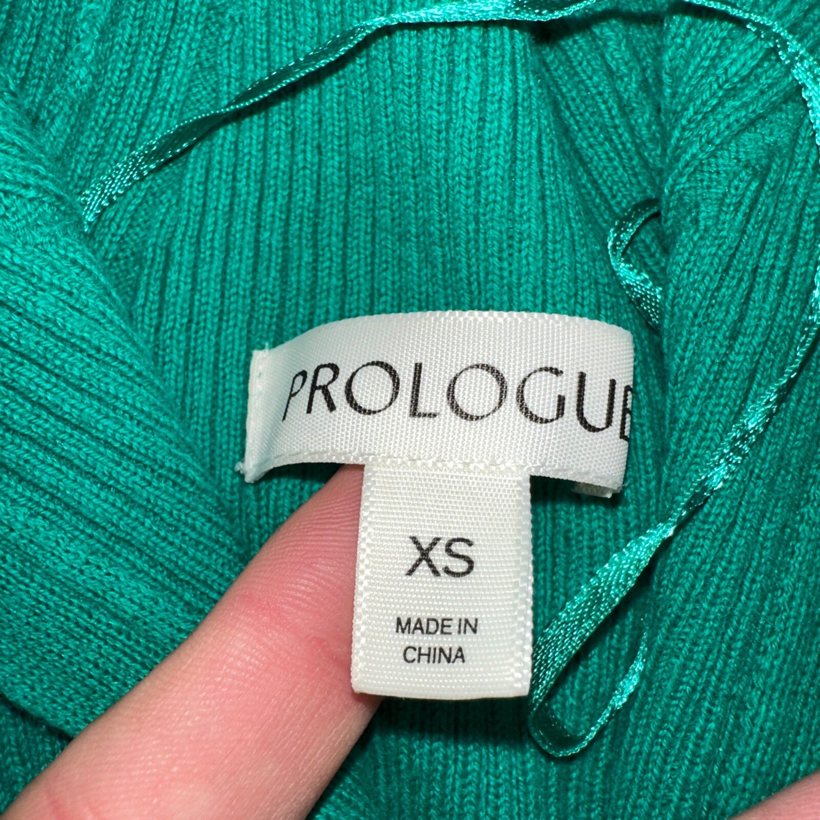 Prologue Womens XS Sweater Green Cozy Knit Pullover Mid Sleeve High Bleach