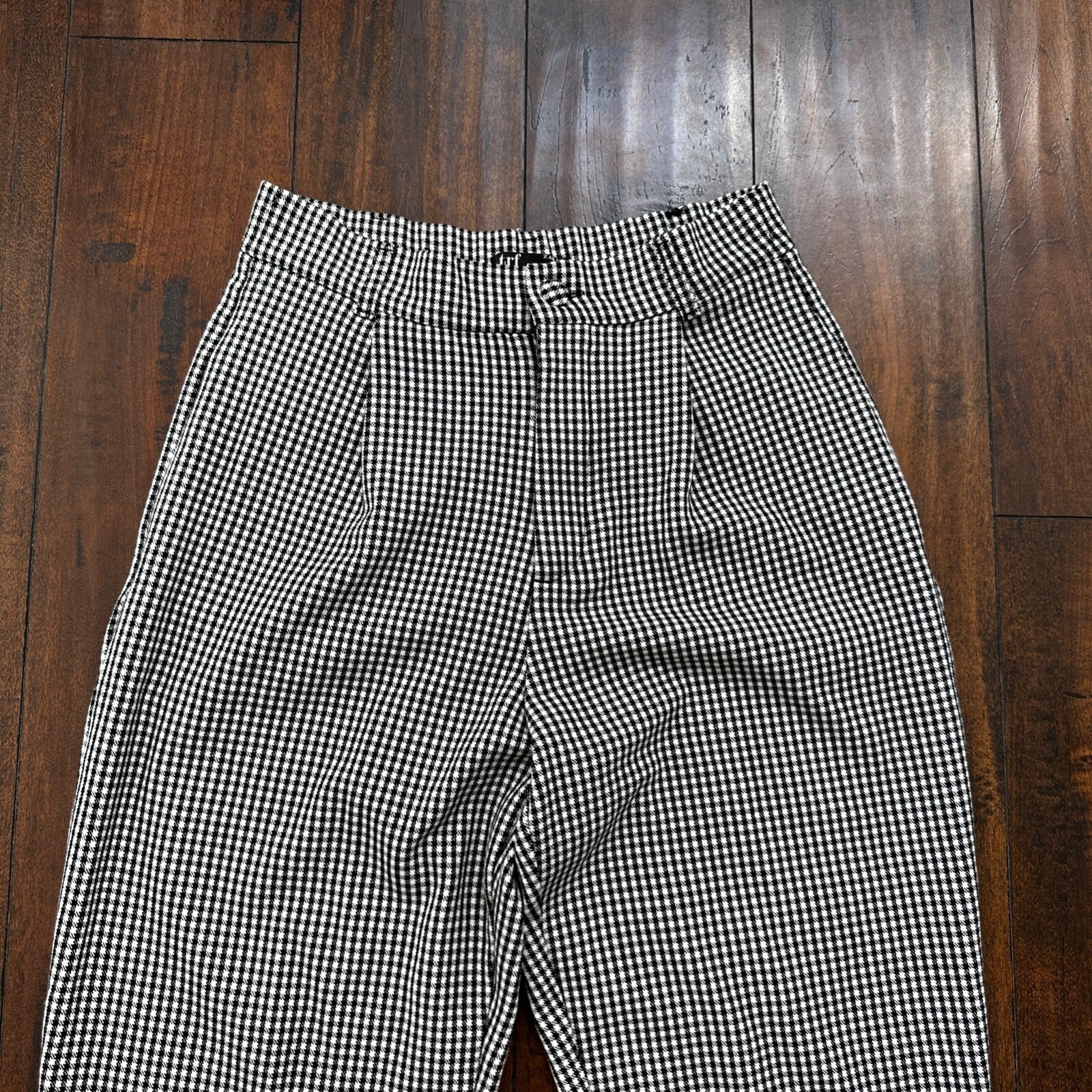 Zara Trf Collection Womens Plaid Checker BLACK White Dress Pants Sz S