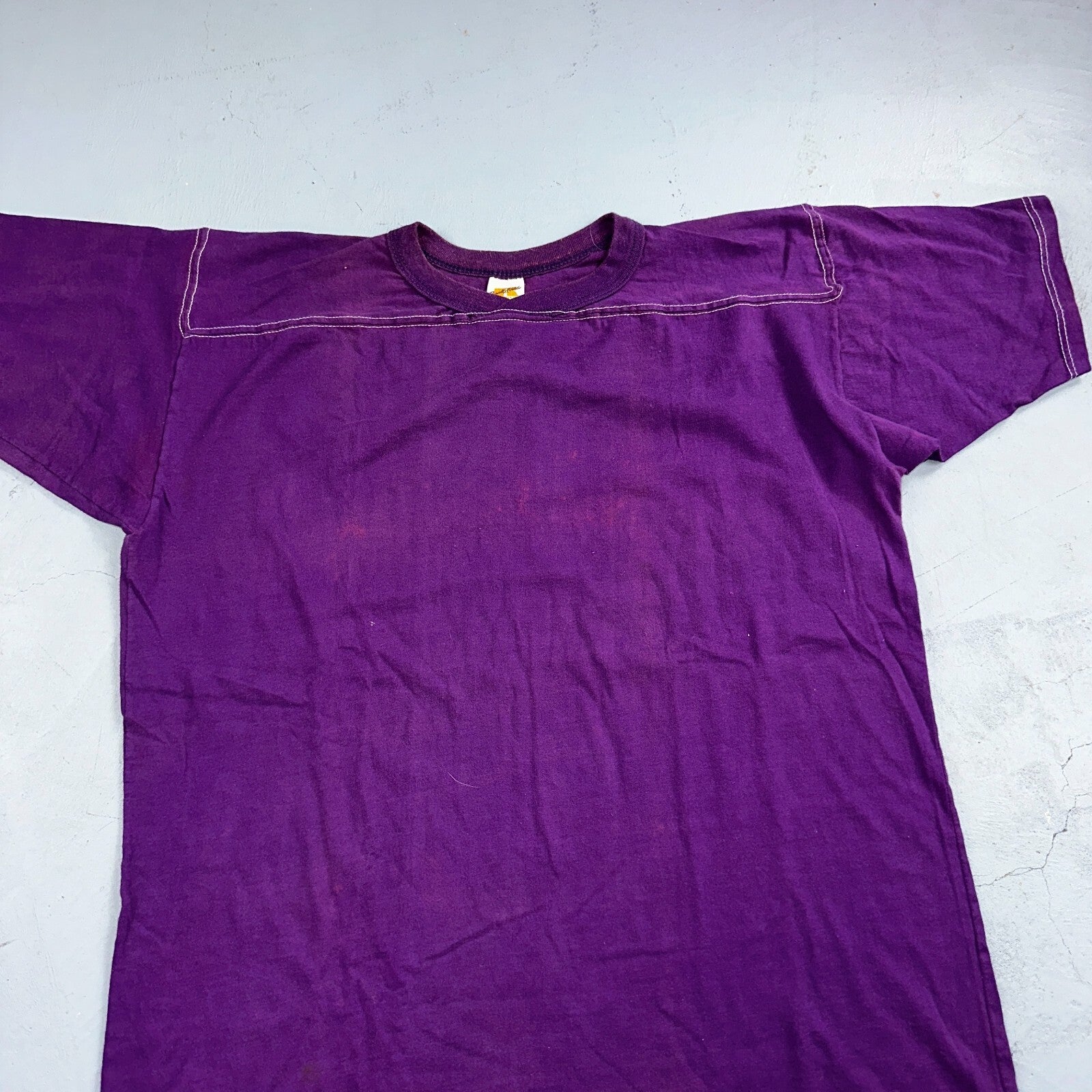 Russell Athletic 70s Purple Blank VTG T Shirt Football Cotton XL Stained 1970s