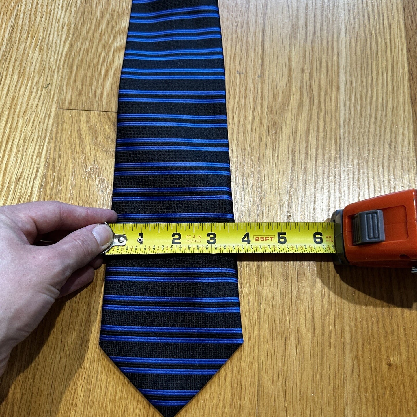 Vintage YSL Yves Saint Laurent Silk Geometric Floral Blue Striped Men's Neck Tie