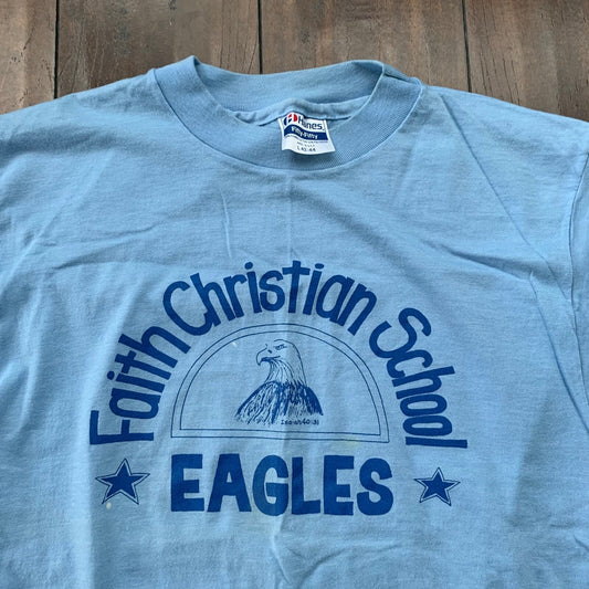 Eagles Faith Christian School Oregon Vintage T Shirt Blue USA Love Animals Rap