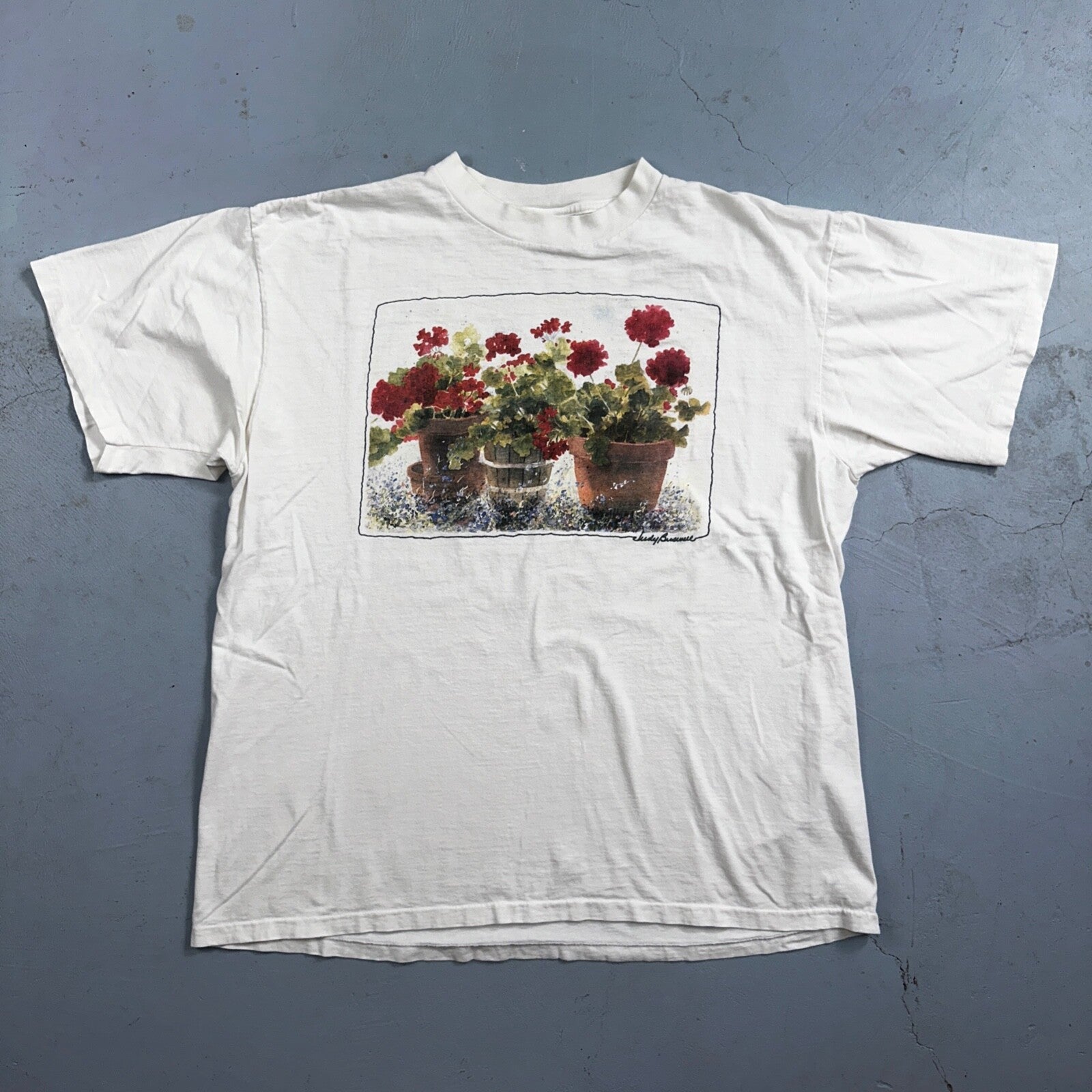 Oneita Flowers VTG T Shirt Art Deco Art Painting Photograph Aesthetic Chill USA
