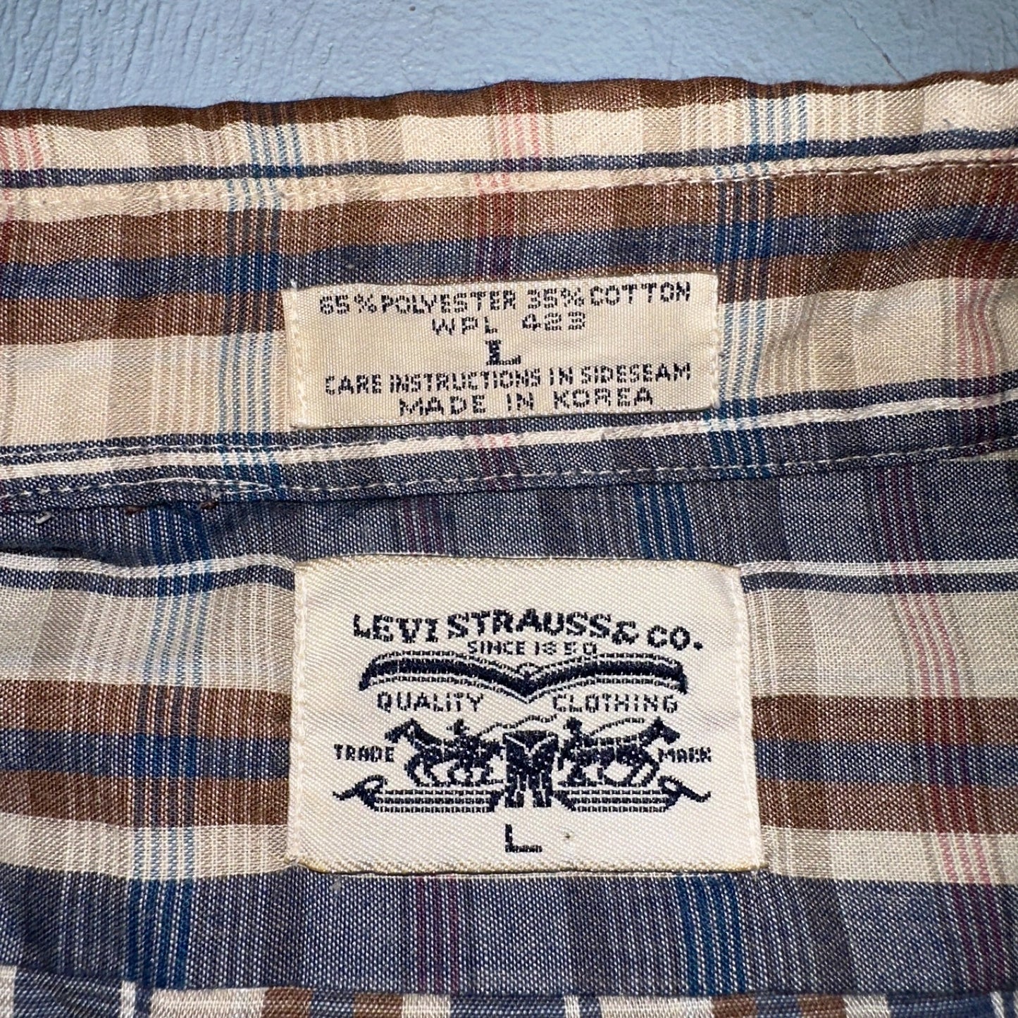 Levis VTG 1980s Button Shirt Mens L Plaid 80s Cowboy Shirt Korea Short Sleeve