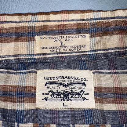 Levis VTG 1980s Button Shirt Mens L Plaid 80s Cowboy Shirt Korea Short Sleeve