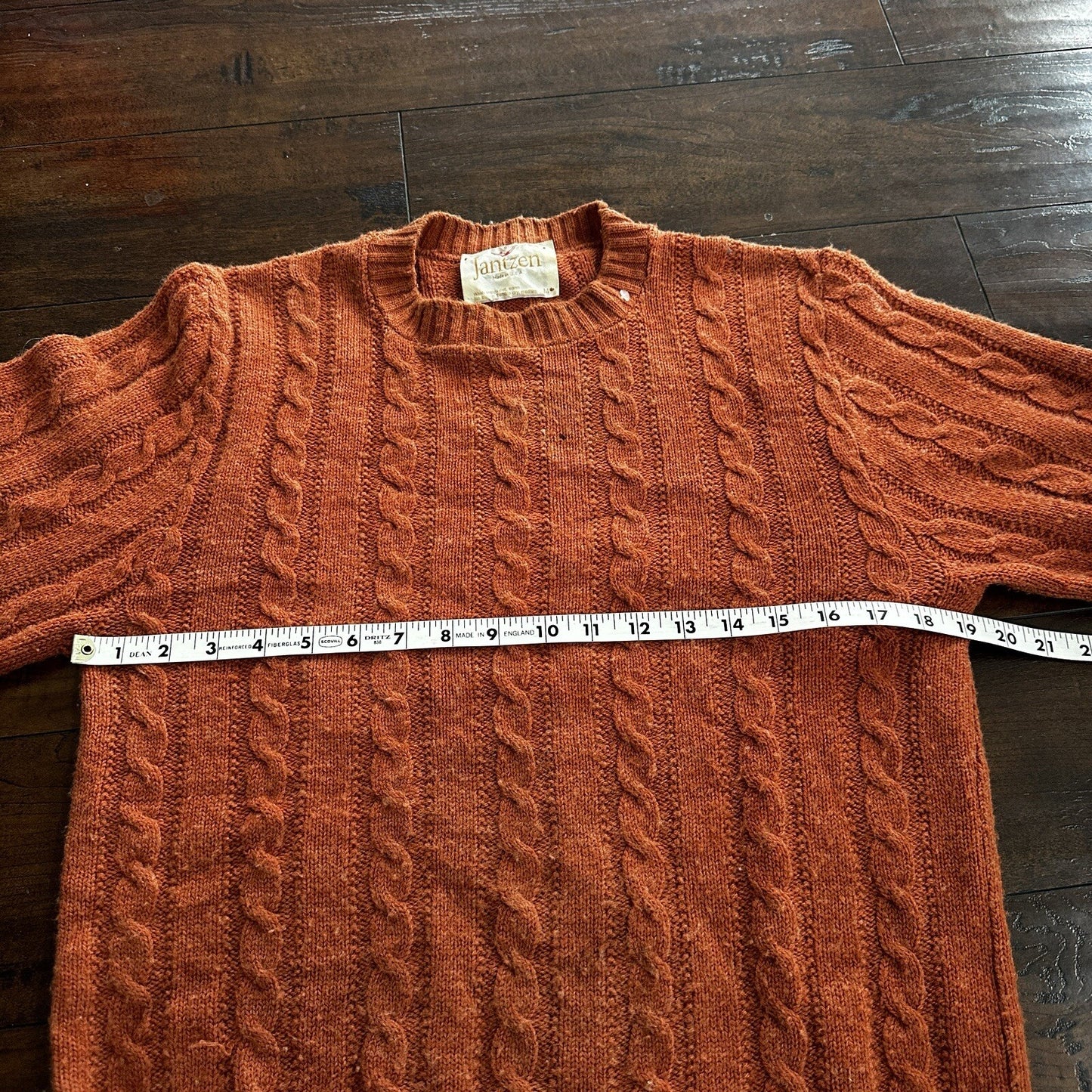 Vintage Jantzen Mens M Crewneck Sweater Orange USA Coogi Style Ugly Knit 60s