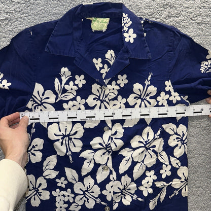 Vintage 50s Hawaiian Aloha Print Shirt Rockabilly Honolulu 60s Button Ui Maikai