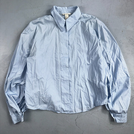 H&M Dress Shirt Womens Size 14 Blue Basic Long Sleeve Button-Up HM Casual