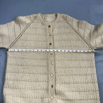 1970s VTG Sweater Cable Knit 70s 80s Ivory Off White Warm Grandma Core Button Up